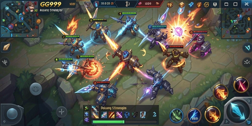 Screenshot utama GG999 menampilkan gameplay seru dalam pertempuran MOBA.