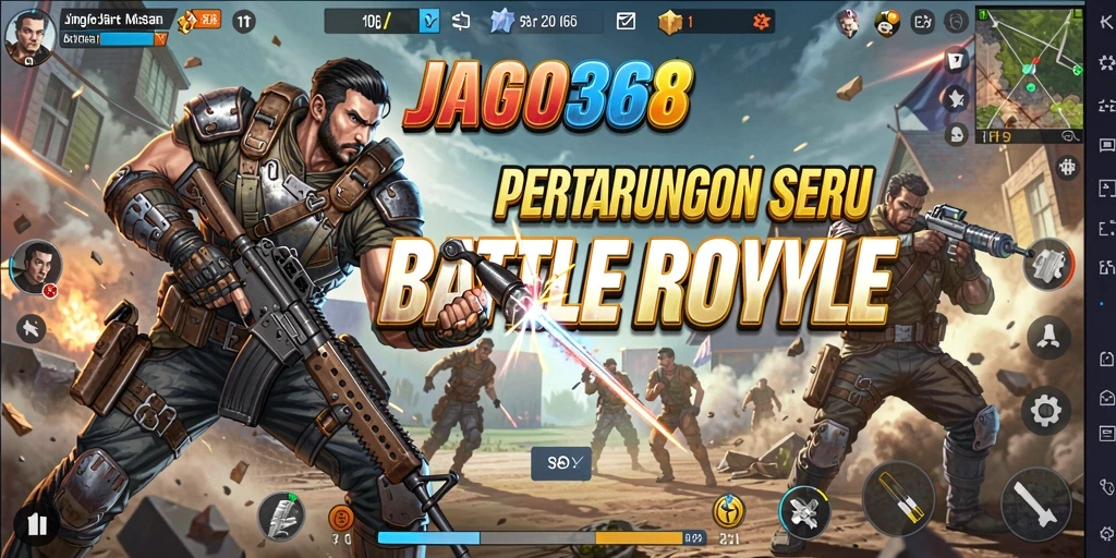 Tangkapan layar utama JAGO368 yang menampilkan aksi seru dalam game Battle Royale.