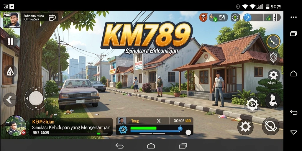 Screenshot gameplay KM789 yang menunjukkan beragam aktivitas simulasi.