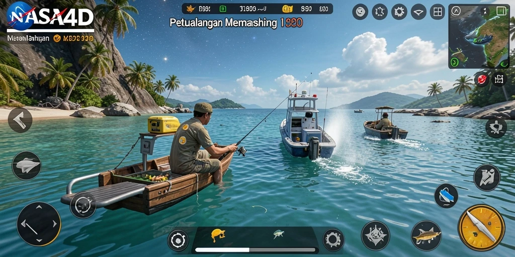 Tangkapan ikan besar dalam gameplay memancing yang menantang.