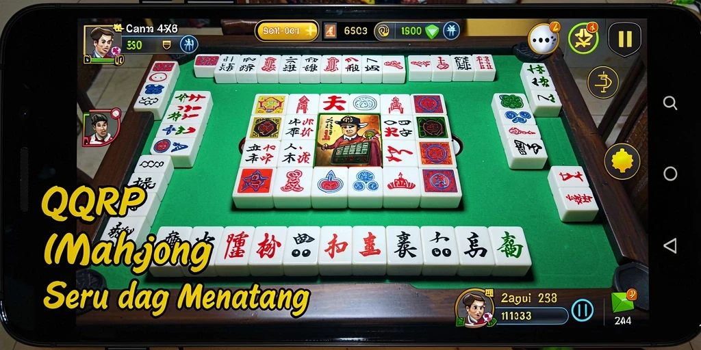 Screenshot menampilkan gameplay Mahjong yang penuh warna dan menarik.