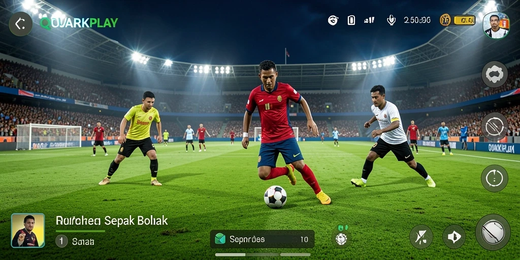 Tampilan menarik dari gameplay sepak bola di QUARKPLAY.