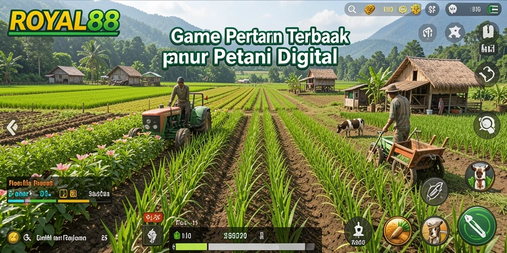 Screenshot gameplay <strong>ROYAL88</strong> menunjukkan kebun yang subur dan interaksi antar pemain.