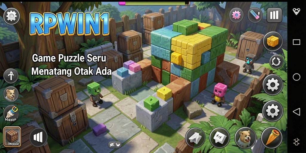 Screenshot RPWIN1 menunjukkan gameplay Puzzle yang menarik dan penuh warna.