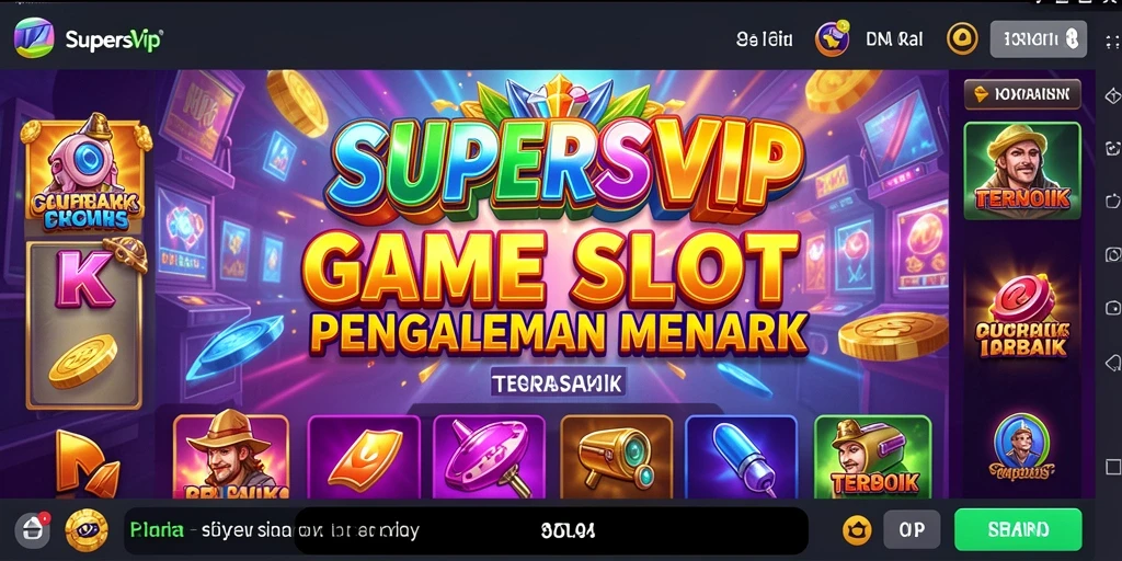 Tangkapan layar gameplay SUPERSVIP menampilkan gulungan penuh warna dan fitur bonus.