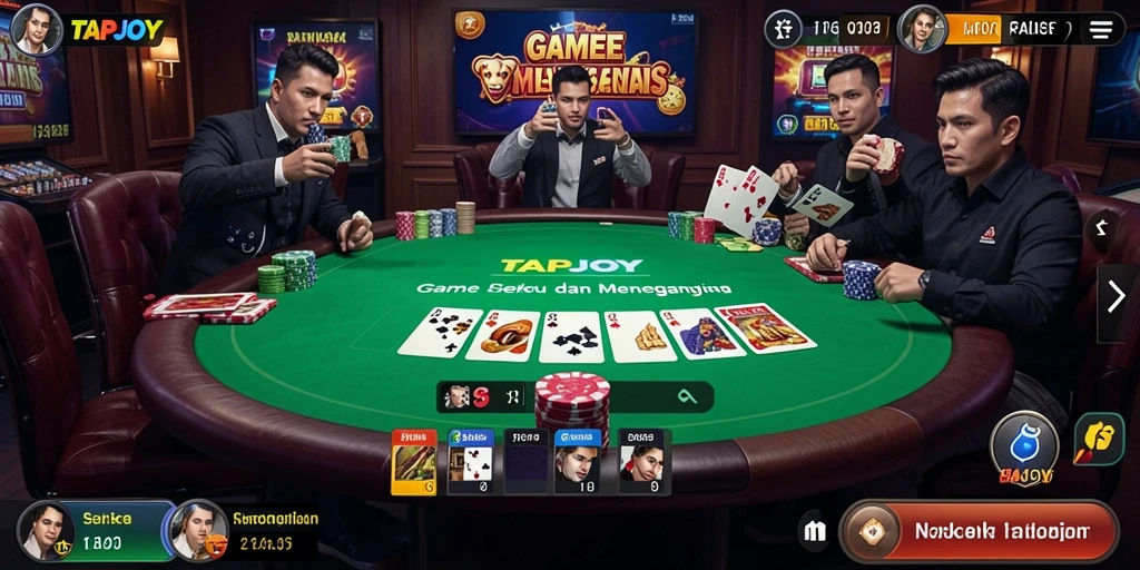 Menampilkan aksi seru dalam permainan Poker di TAPJOY.