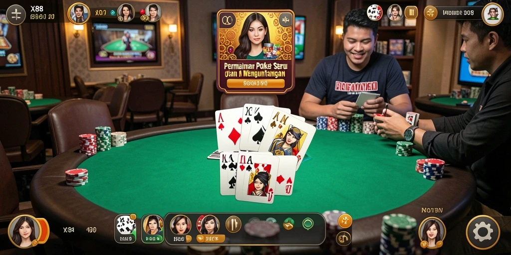 Tampilan permainan Poker dalam aplikasi X88 yang seru dan menantang.