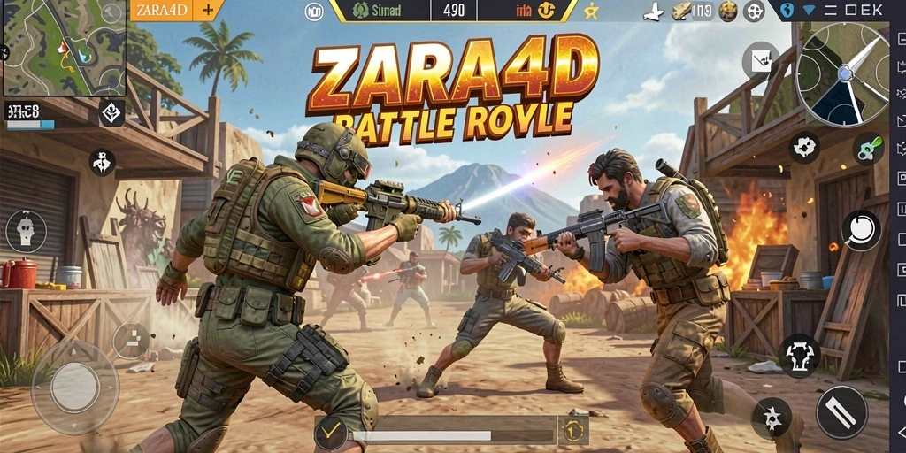 Tangkapan layar ZARA4D menampilkan pertarungan intens dalam medan perang Battle Royale.